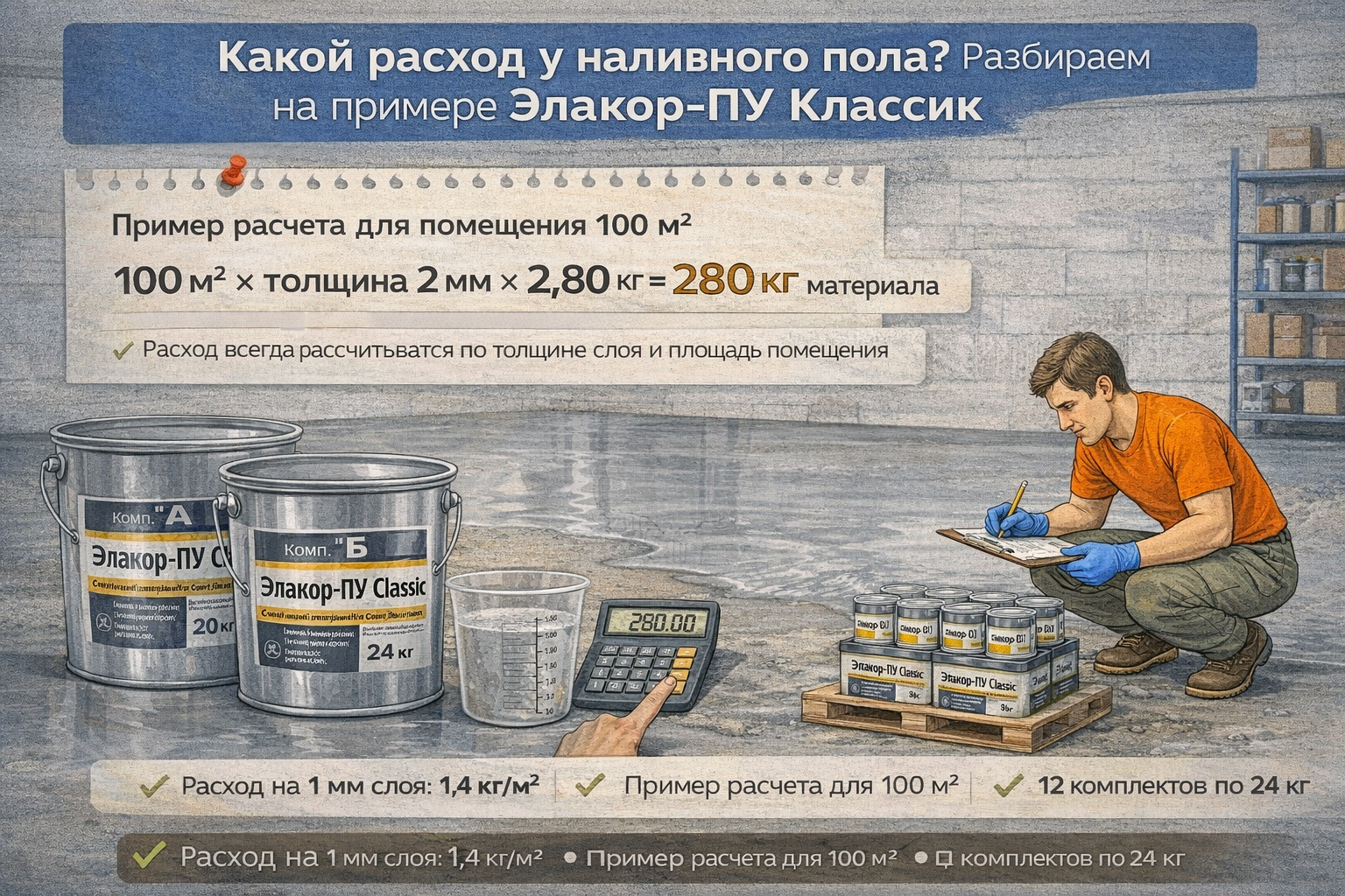 Какой расход у наливного пола? Разбираем на примере Элакор-ПУ Классик