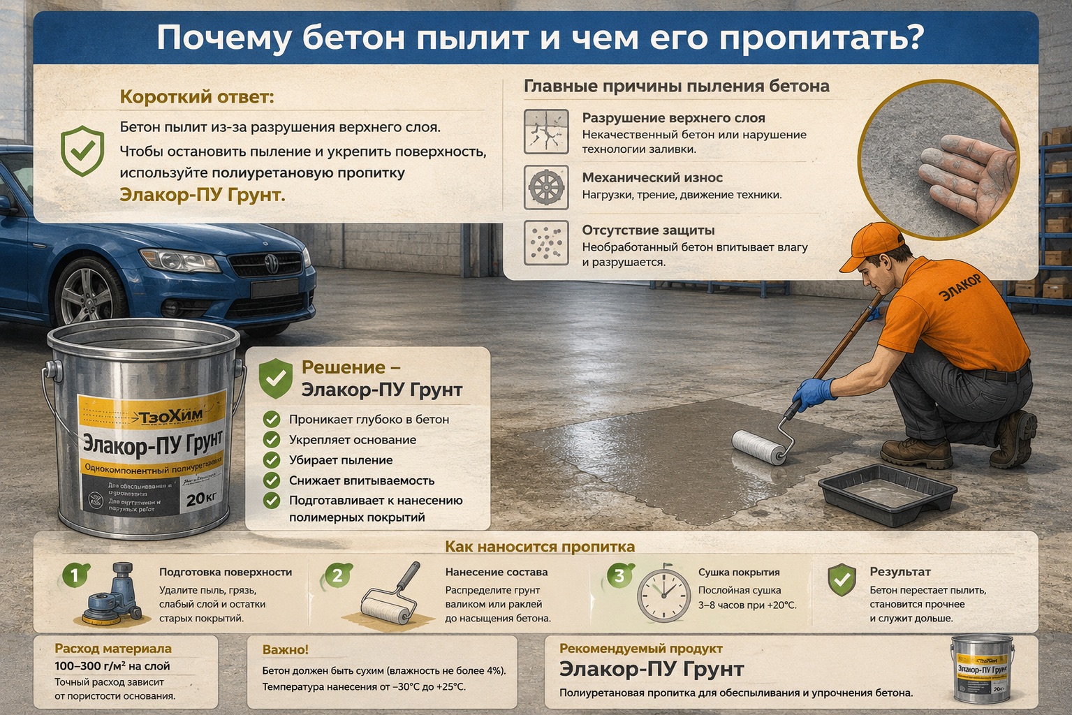 Почему бетон пылит и чем его пропитать?