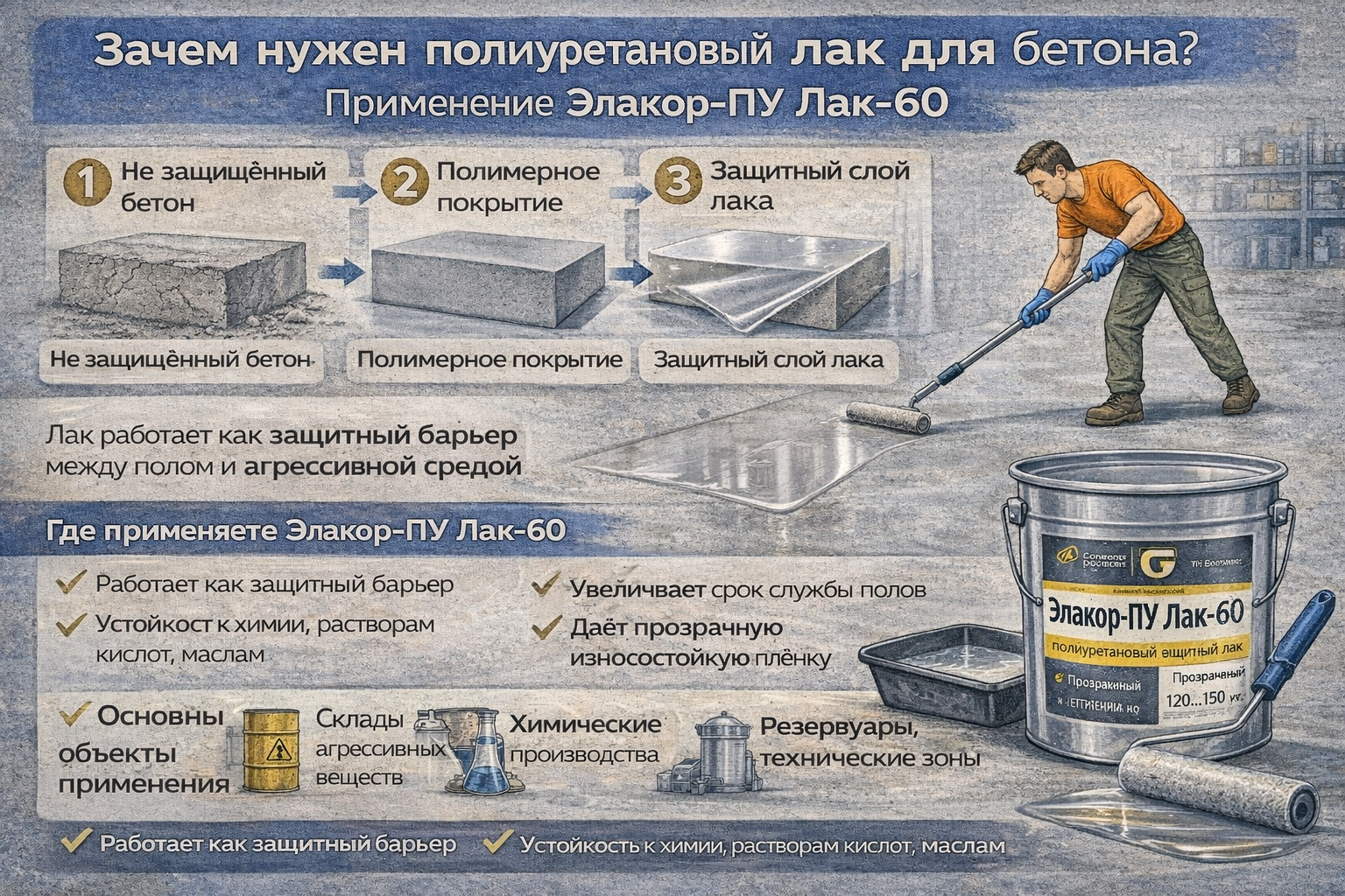 Зачем нужен полиуретановый лак для бетона?